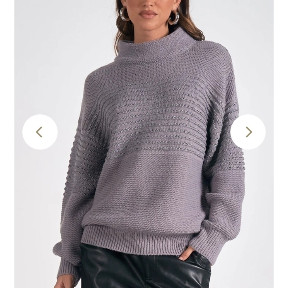 Elan Sequin Textured Mock Neck Sweater Mauve Purple Grey Wool Mohair Blend S